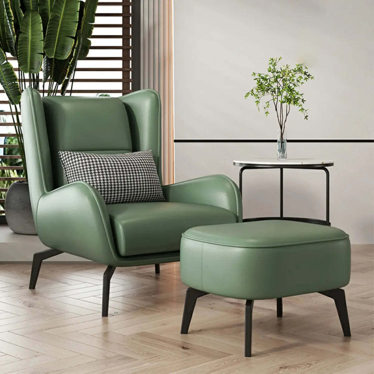 Gray Water Resistant Leather Flared Arm Wingback Chair — Accent Chair / Orange / Tech Cloth