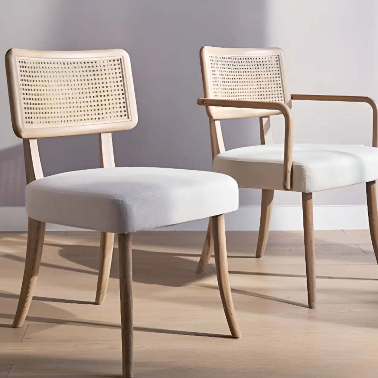 Gray Wood Armchair Cotton Upholstered Dining Chair
