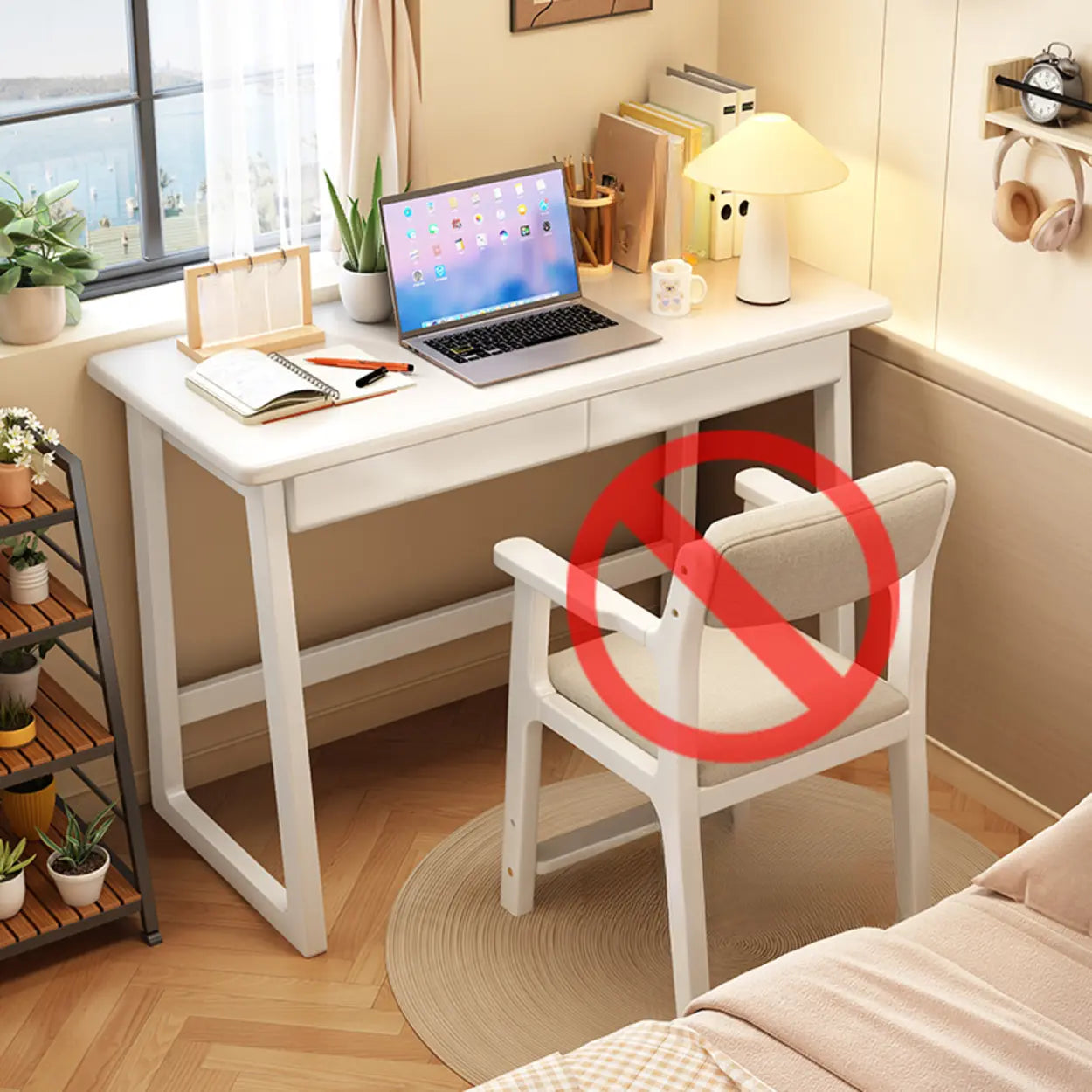 Gray Wood Rectangular Butcher Block Writing Desk — White / Table Only