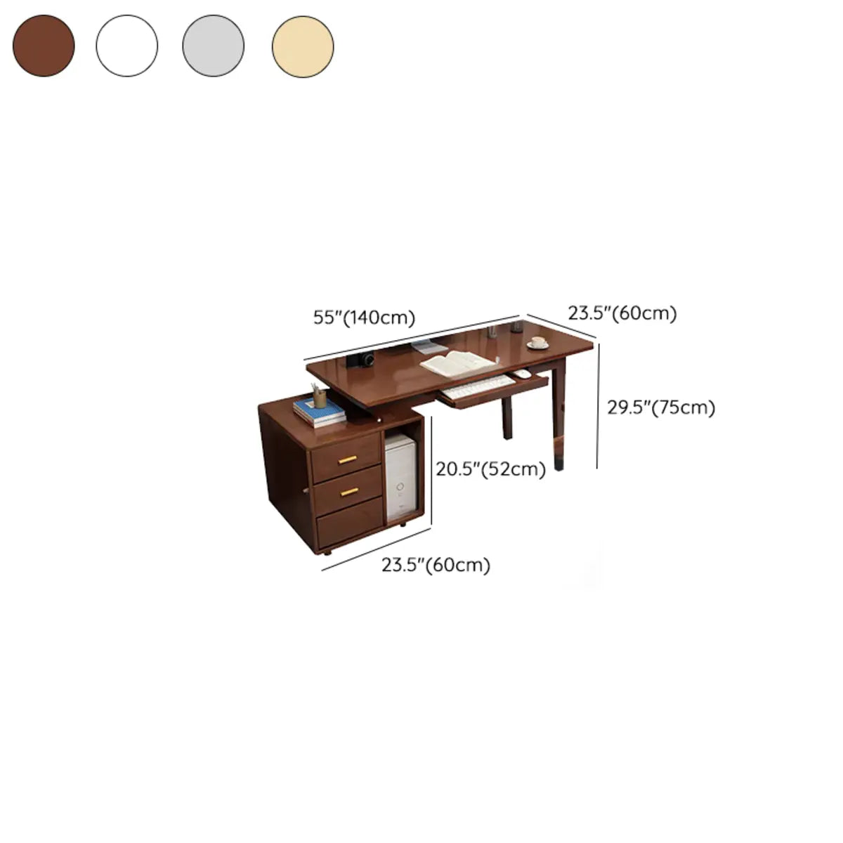 Gray Wood Computer Desk with Retractable Storage Drawers