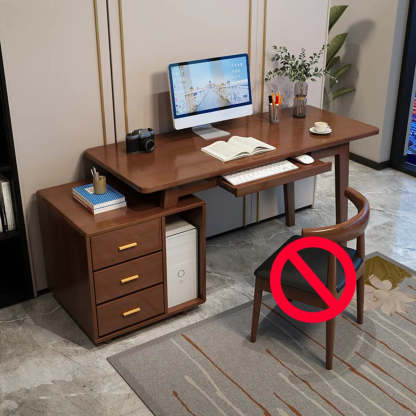 Gray Wood Computer Desk with Retractable Storage Drawers — Without Chairs / Natural Finish