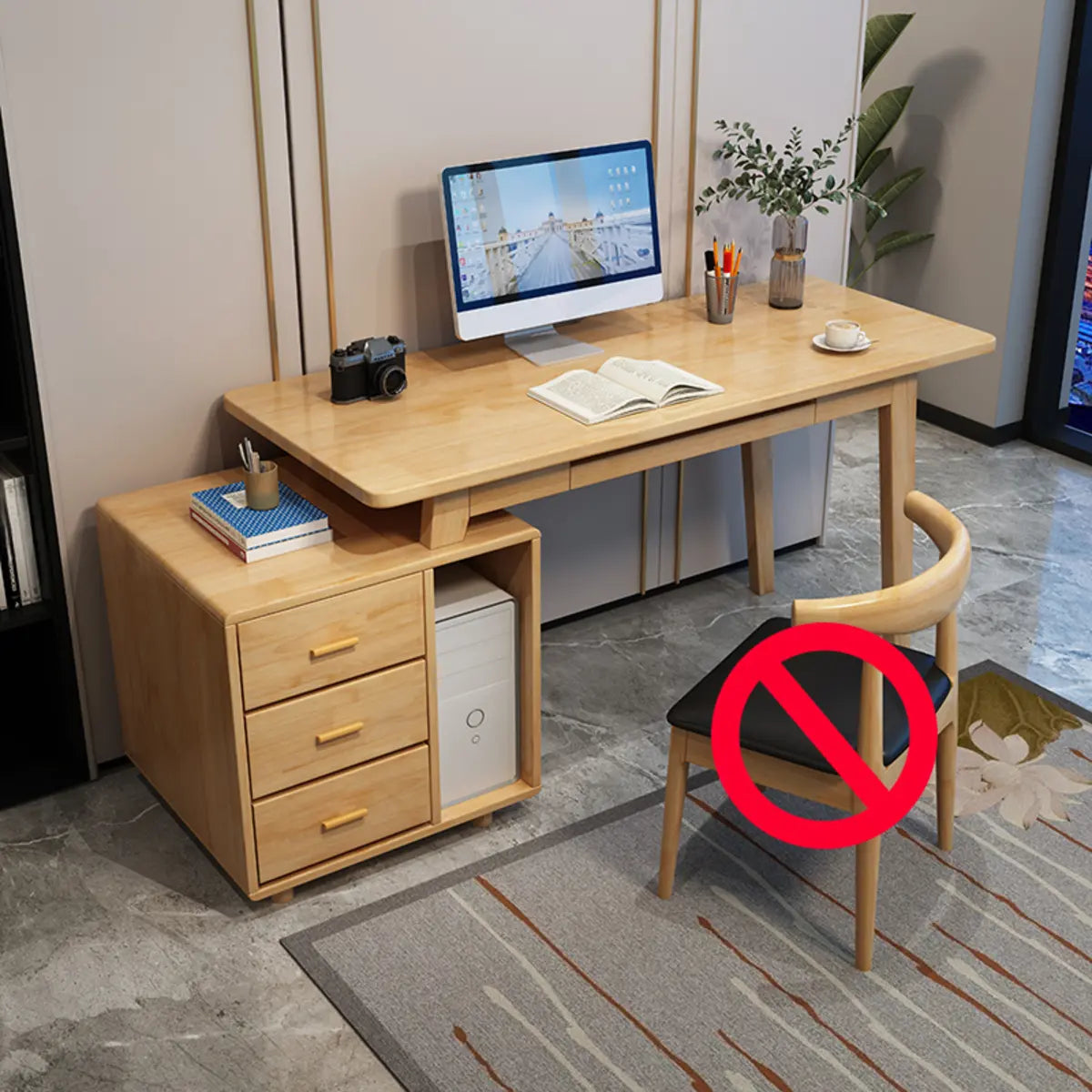 Gray Wood Computer Desk with Retractable Storage Drawers — Without Chairs / Nut-Brown