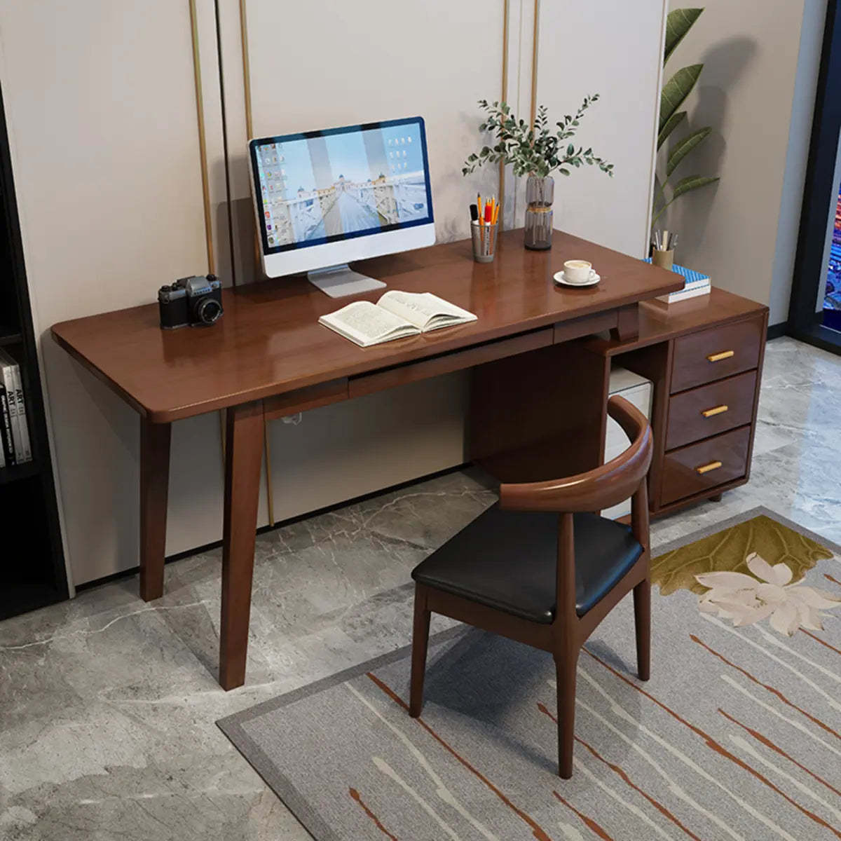 Gray Wood Computer Desk with Retractable Storage Drawers — Without Chairs / White