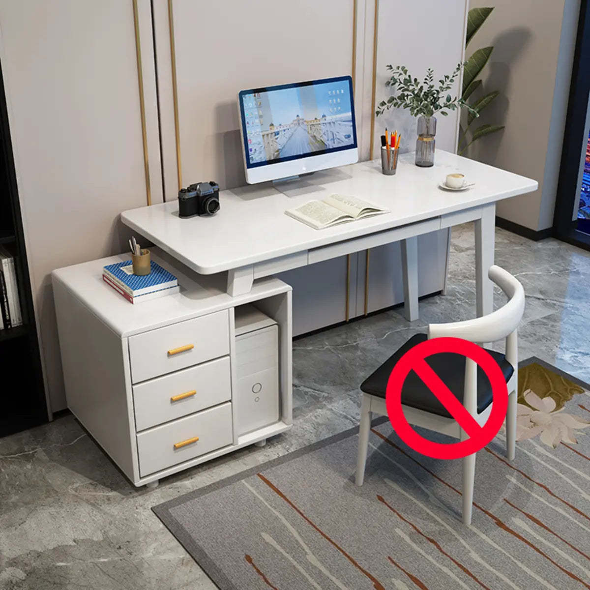 Gray Wood Computer Desk with Retractable Storage | Lighom