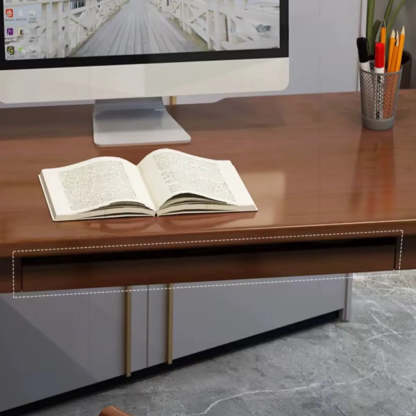 Gray Wood Computer Desk with Retractable Storage Drawers — Without Chairs / White