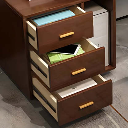 Gray Wood Computer Desk with Retractable Storage Drawers