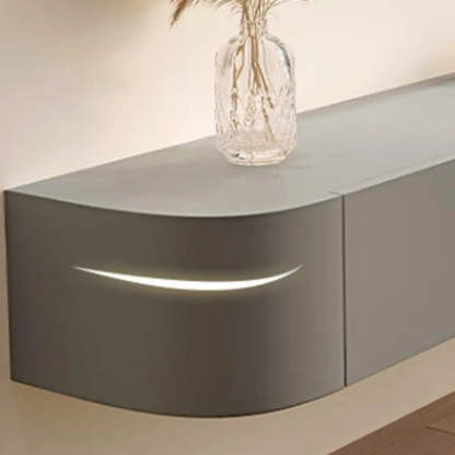 Gray Wood Floating Rectangle TV Stand — Grey / Solid Wood & Slate