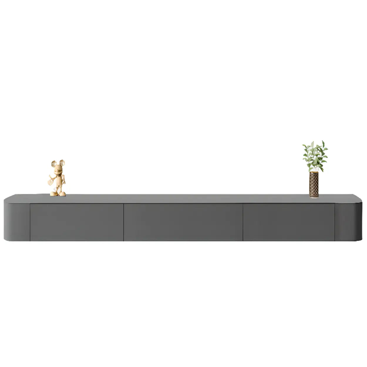 Gray Wood Floating Rectangle TV Stand — Grey / Solid Wood & Slate