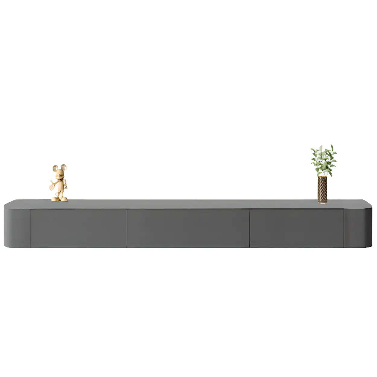 Gray Wood Floating Rectangle TV Stand — Grey / Solid Wood & Slate