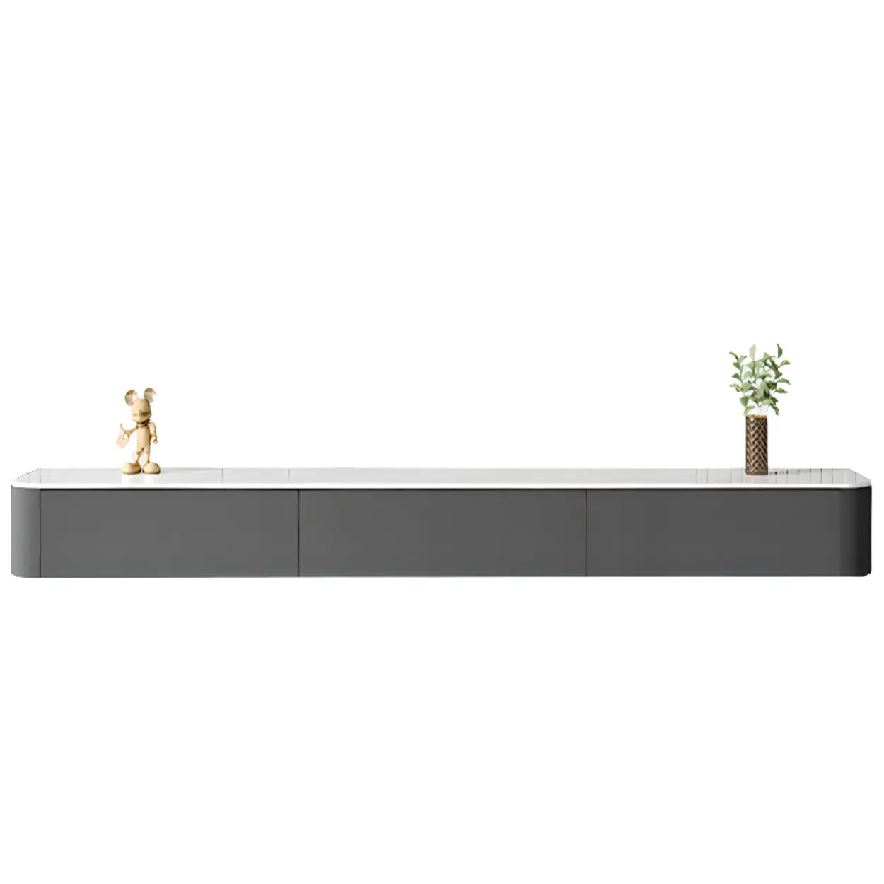 Gray Wood Floating Rectangle TV Stand — White / Solid Wood