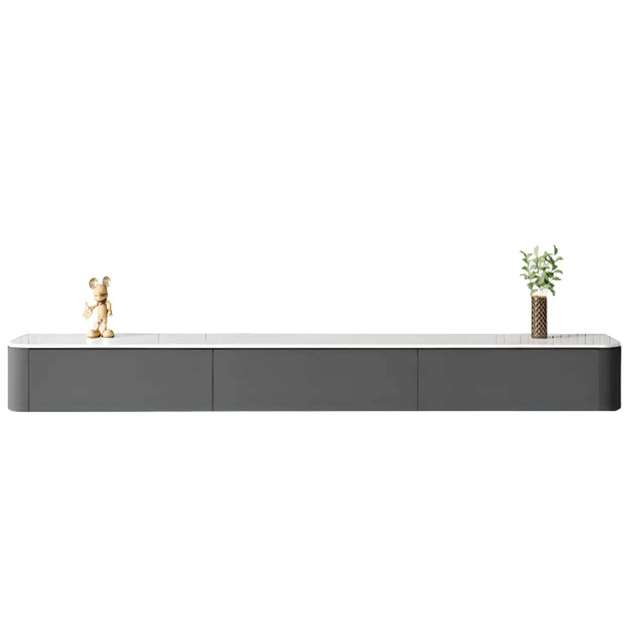 Gray Wood Floating Rectangle TV Stand — White / Solid Wood