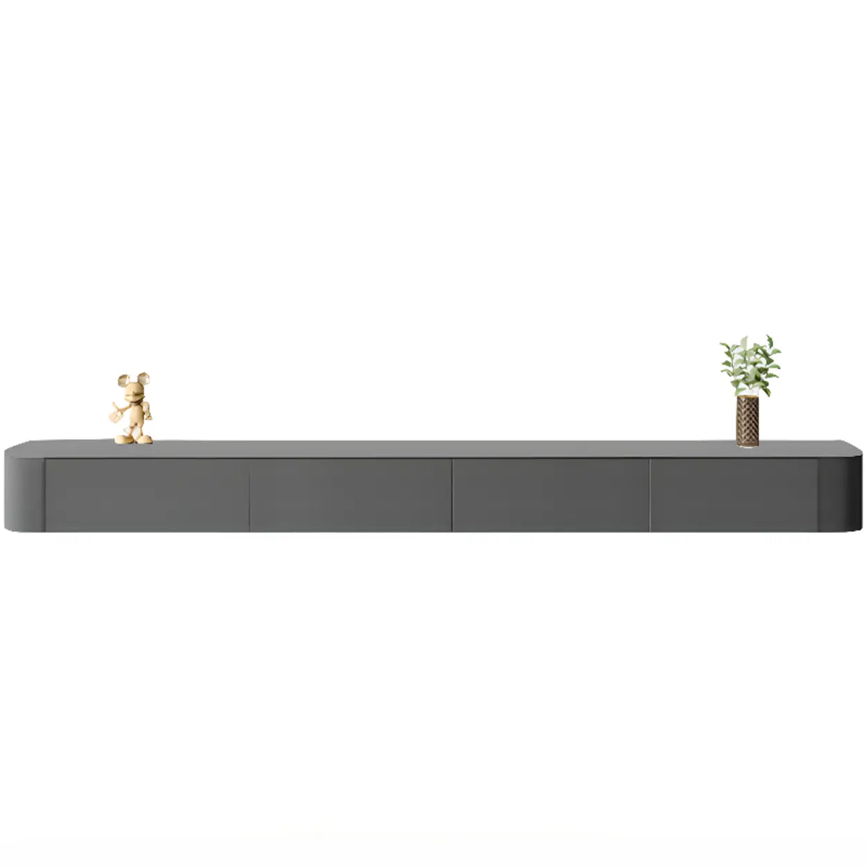 Gray Wood Floating Rectangle TV Stand — White / Solid Wood