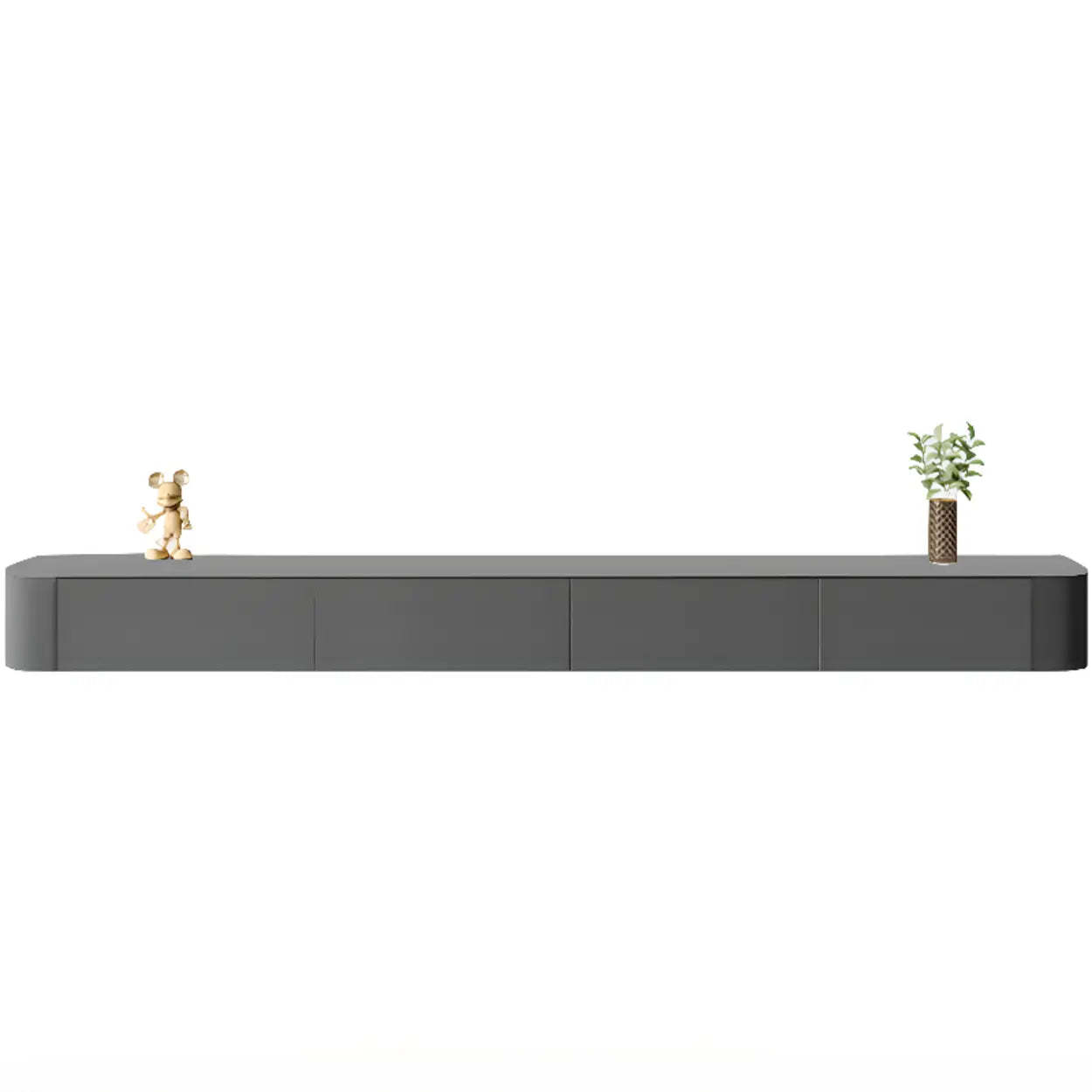 Gray Wood Floating Rectangle TV Stand — White / Solid Wood