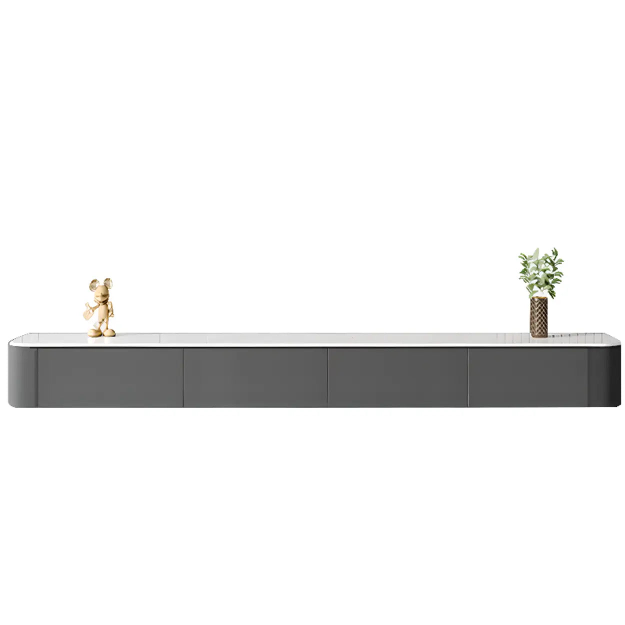 Gray Wood Floating Rectangle TV Stand — White / Solid Wood & Slate