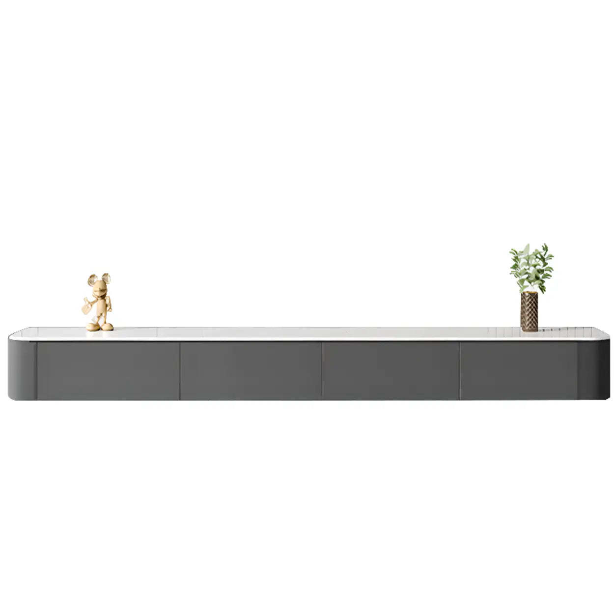 Gray Wood Floating Rectangle TV Stand — White / Solid Wood & Slate