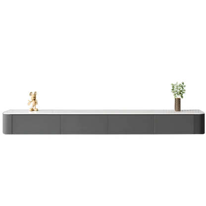 Gray Wood Floating Rectangle TV Stand — White / Solid Wood & Slate