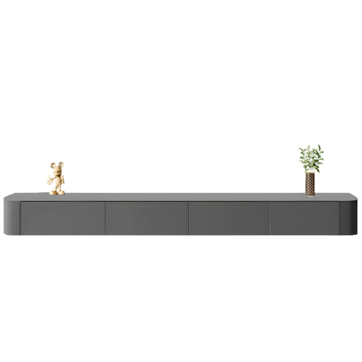 Gray Wood Floating Rectangle TV Stand — White / Solid Wood