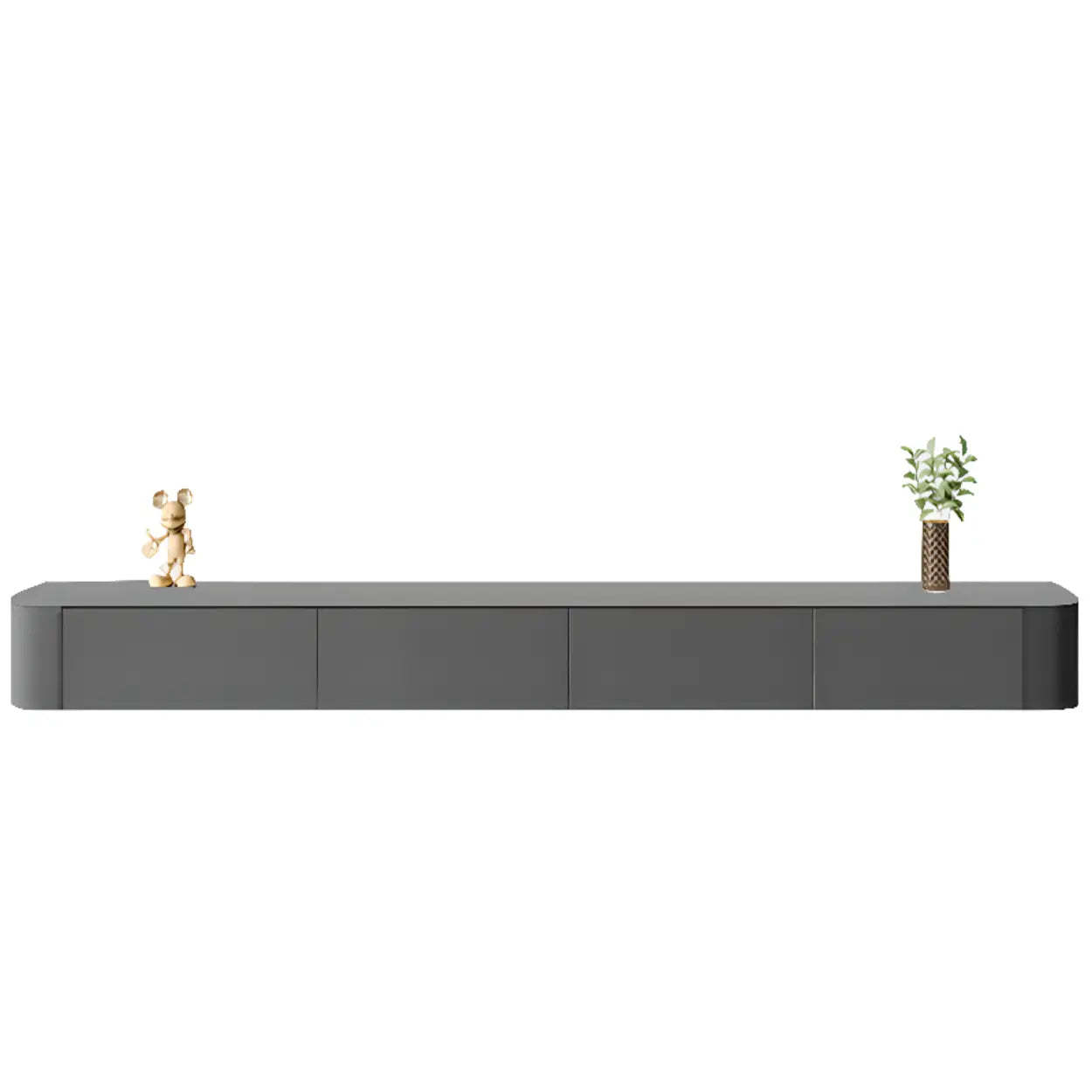 Gray Wood Floating Rectangle TV Stand — White / Solid Wood