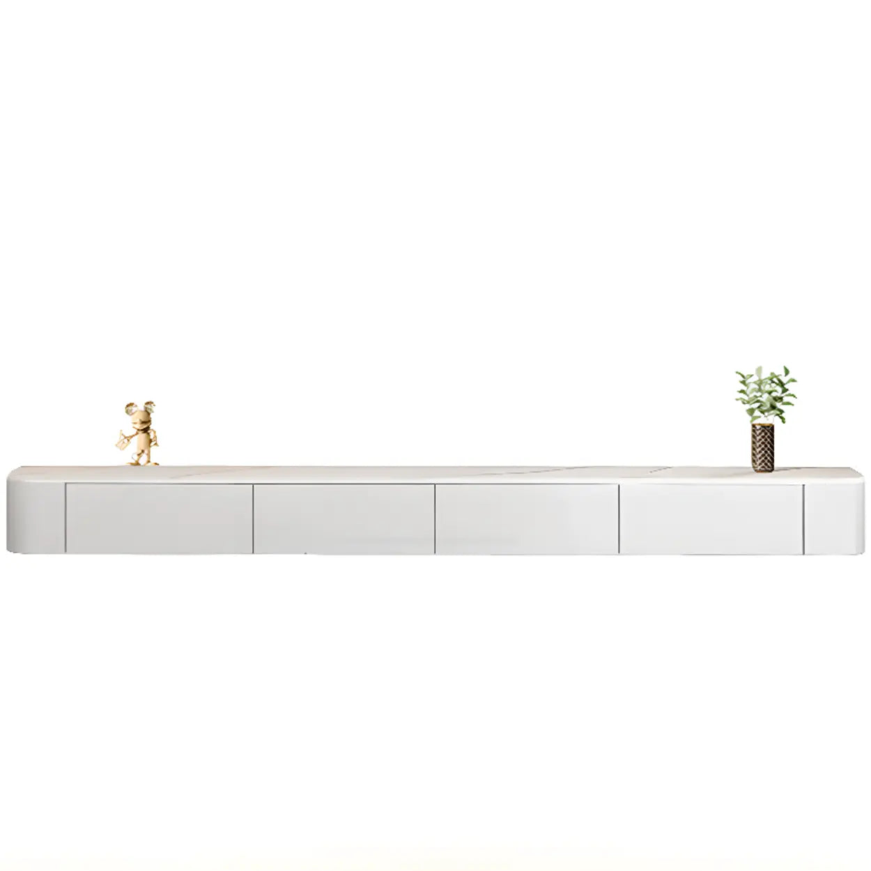 Gray Wood Floating Rectangle TV Stand — White / Solid Wood & Slate