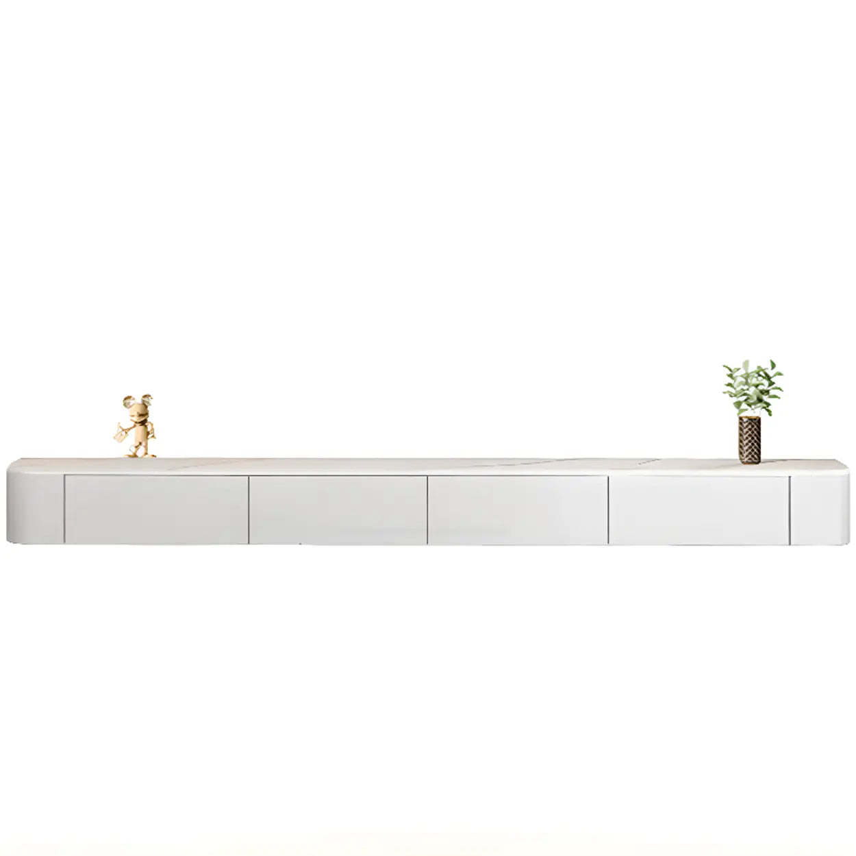 Gray Wood Floating Rectangle TV Stand — White / Solid Wood & Slate