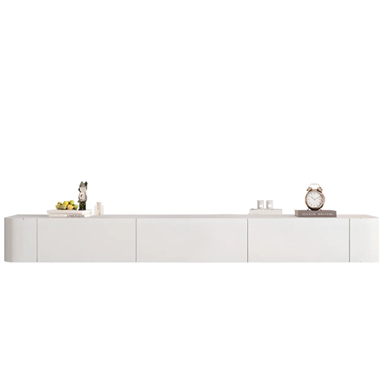 Gray Wood Floating Rectangle TV Stand — White / Solid Wood