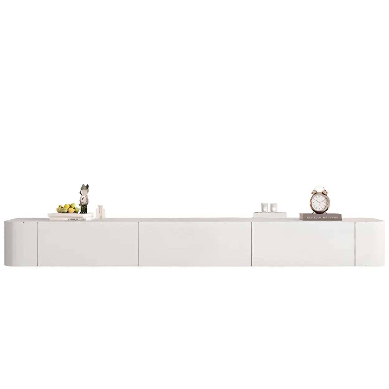 Gray Wood Floating Rectangle TV Stand — White / Solid Wood