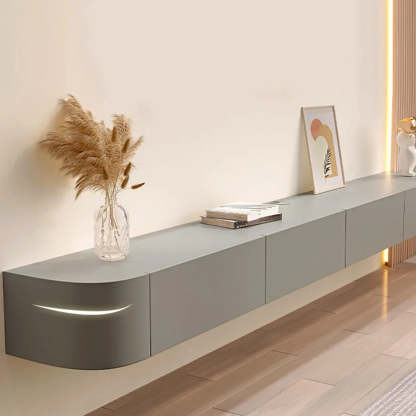 Gray Wood Floating Rectangle TV Stand — Grey / Solid Wood