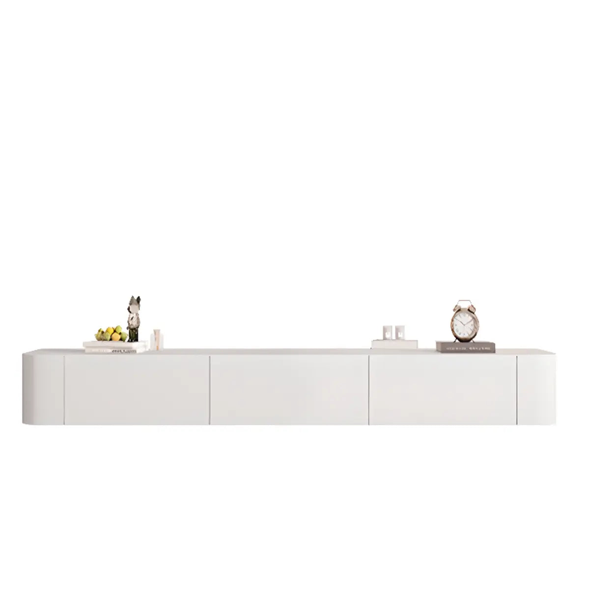 Gray Wood Floating Rectangle TV Stand — Grey / Solid Wood & Slate