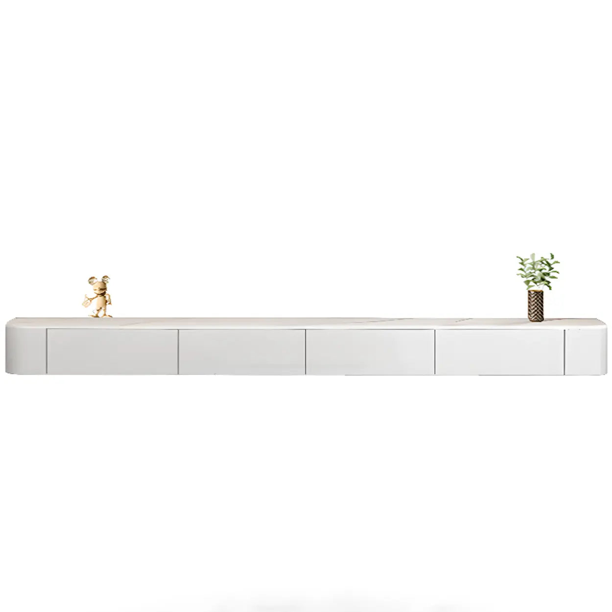 Gray Wood Floating Rectangle TV Stand — White / Solid Wood & Slate