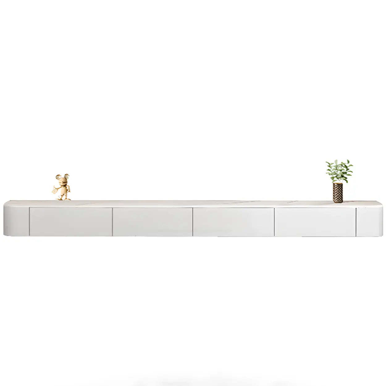 Gray Wood Floating Rectangle TV Stand — White / Solid Wood & Slate