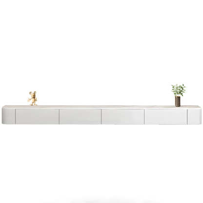 Gray Wood Floating Rectangle TV Stand — White / Solid Wood & Slate
