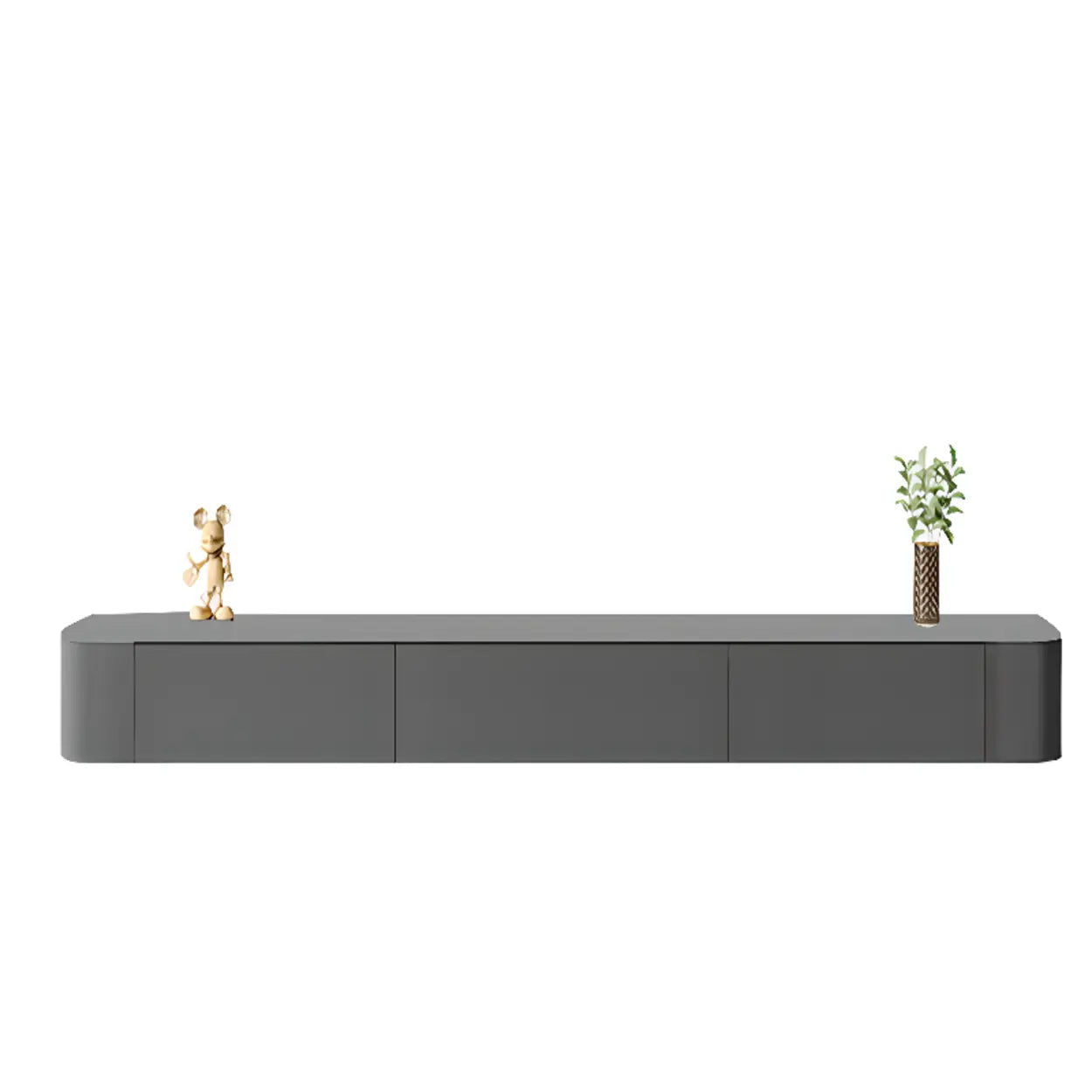 Gray Wood Floating Rectangle TV Stand — White / Solid Wood
