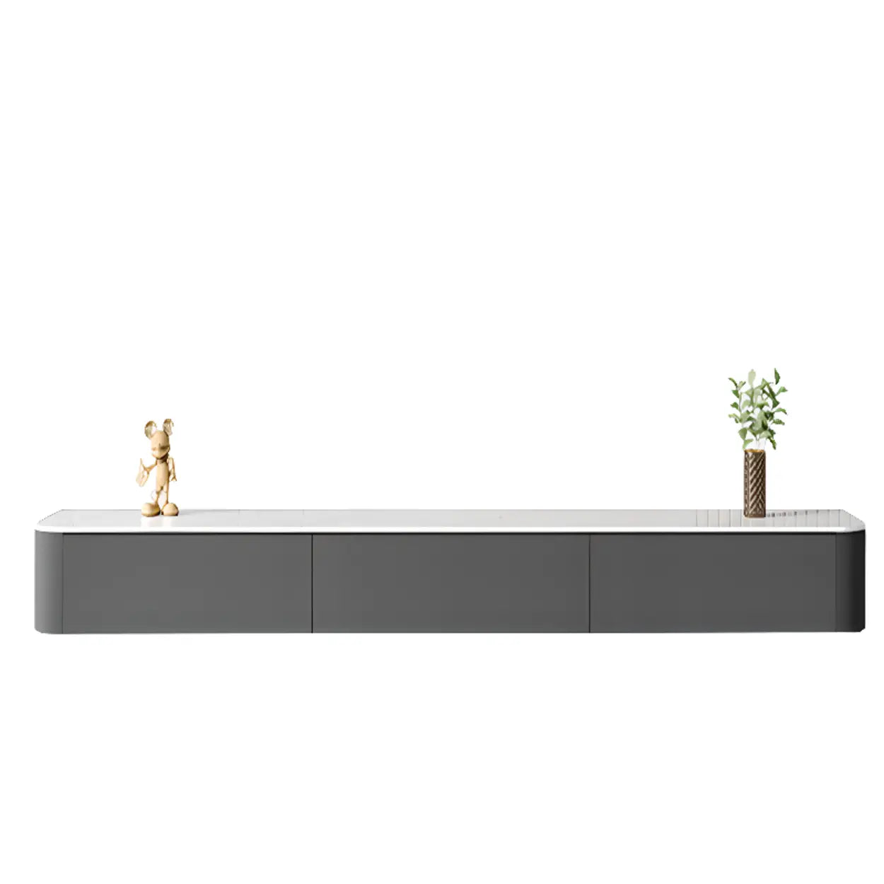 Gray Wood Floating Rectangle TV Stand — White / Solid Wood & Slate