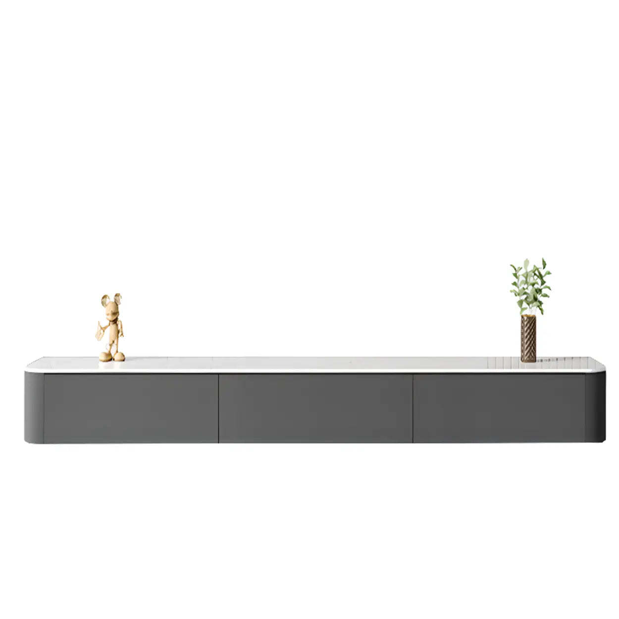 Gray Wood Floating Rectangle TV Stand — White / Solid Wood & Slate