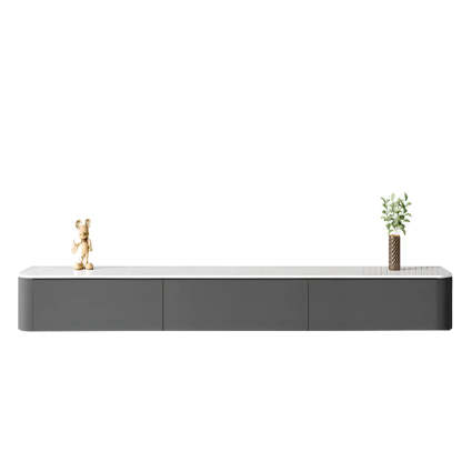 Gray Wood Floating Rectangle TV Stand — White / Solid Wood & Slate