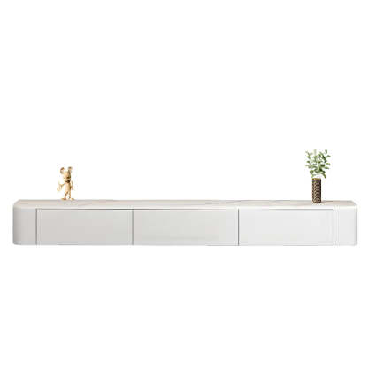Gray Wood Floating Rectangle TV Stand — White / Solid Wood