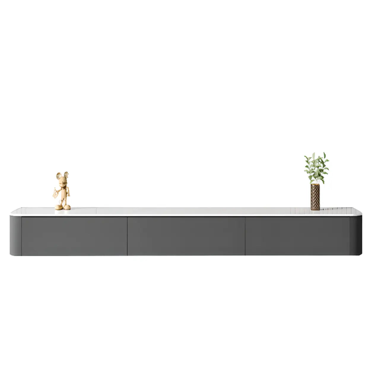 Gray Wood Floating Rectangle TV Stand — White / Solid Wood & Slate