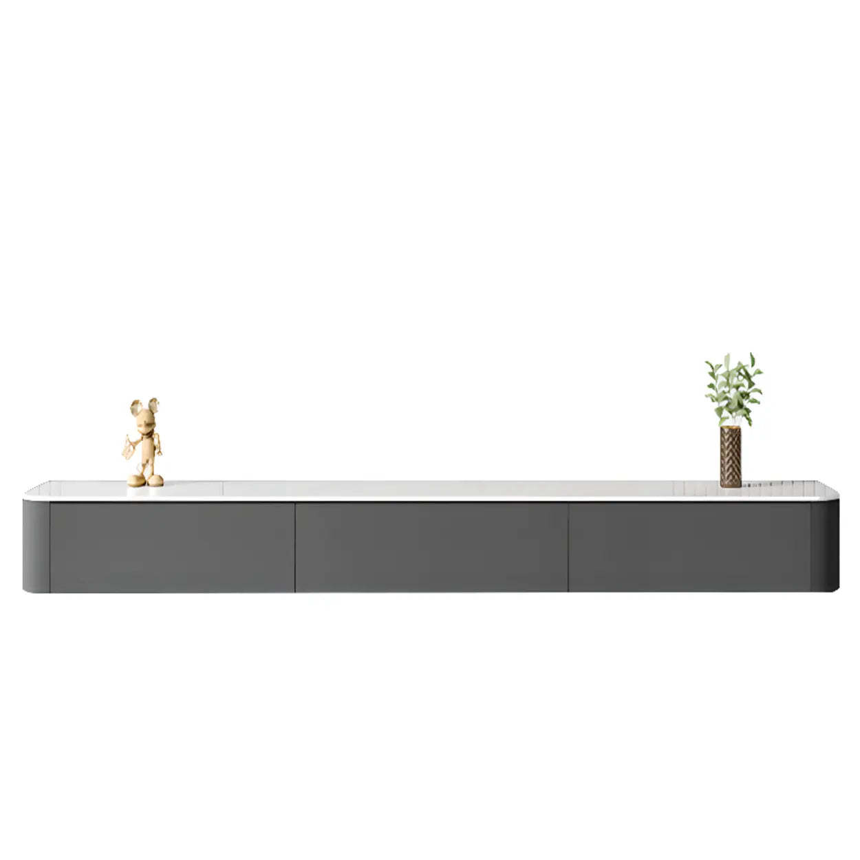 Gray Wood Floating Rectangle TV Stand — White / Solid Wood & Slate