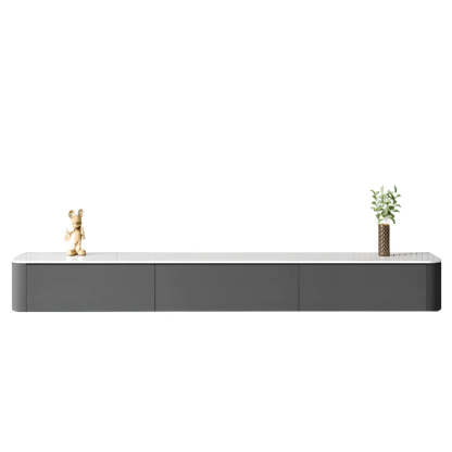 Gray Wood Floating Rectangle TV Stand — White / Solid Wood & Slate