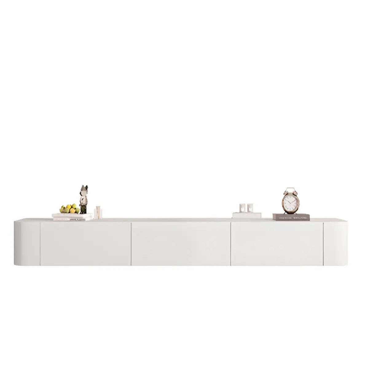Gray Wood Floating Rectangle TV Stand — Grey / Solid Wood & Slate