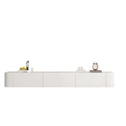 Gray Wood Floating Rectangle TV Stand — Grey / Solid Wood & Slate