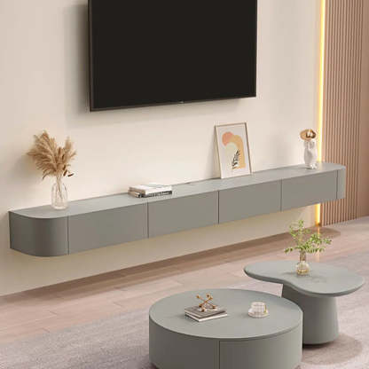 Gray Wood Floating Rectangle TV Stand — Grey / Solid Wood
