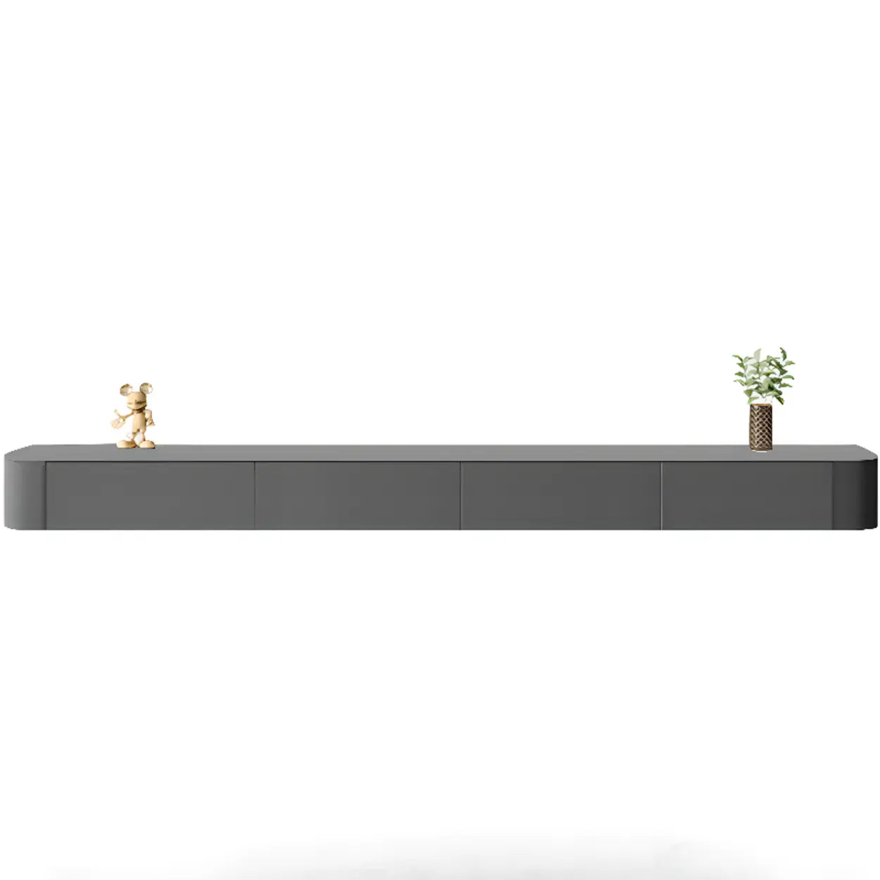 Gray Wood Floating Rectangle TV Stand — Grey / Solid Wood & Slate