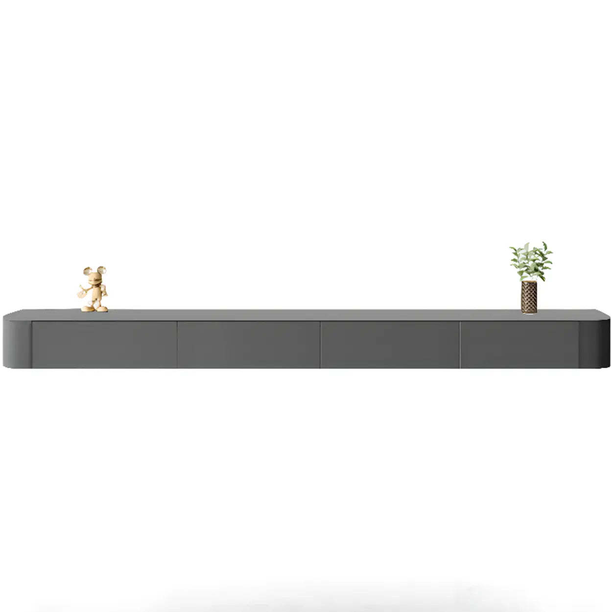 Gray Wood Floating Rectangle TV Stand — Grey / Solid Wood & Slate