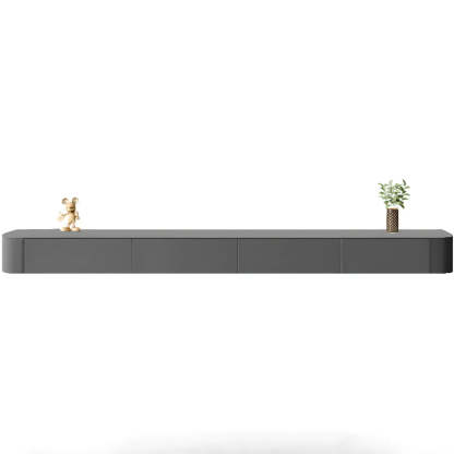 Gray Wood Floating Rectangle TV Stand — Grey / Solid Wood & Slate