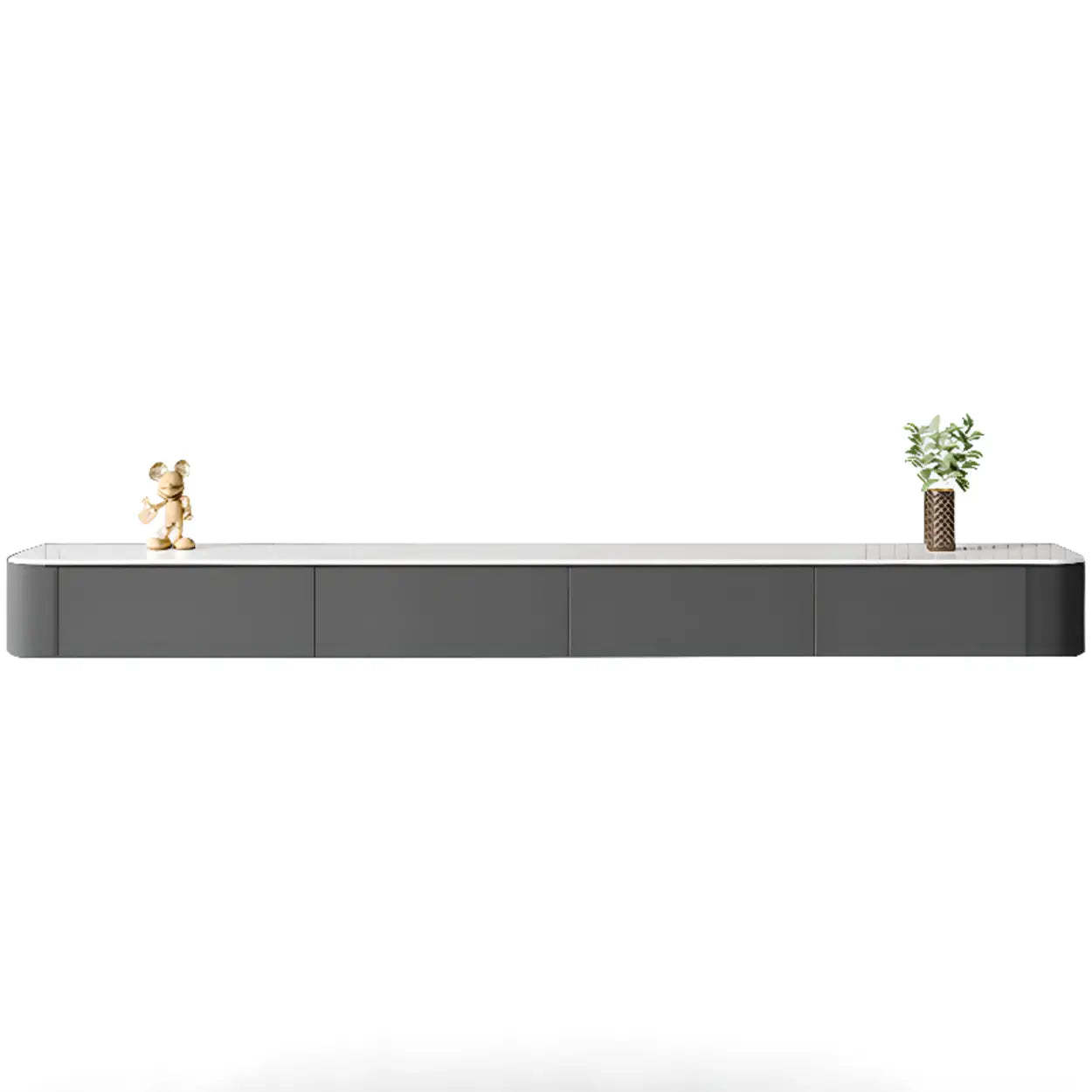 Gray Wood Floating Rectangle TV Stand — Grey / Solid Wood & Slate