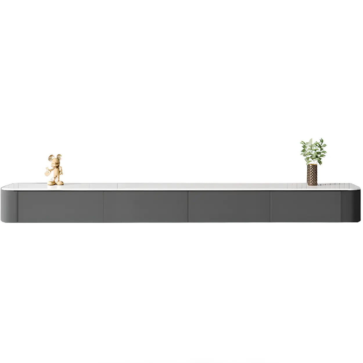 Gray Wood Floating Rectangle TV Stand — Grey / Solid Wood & Slate