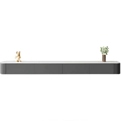 Gray Wood Floating Rectangle TV Stand — Grey / Solid Wood & Slate