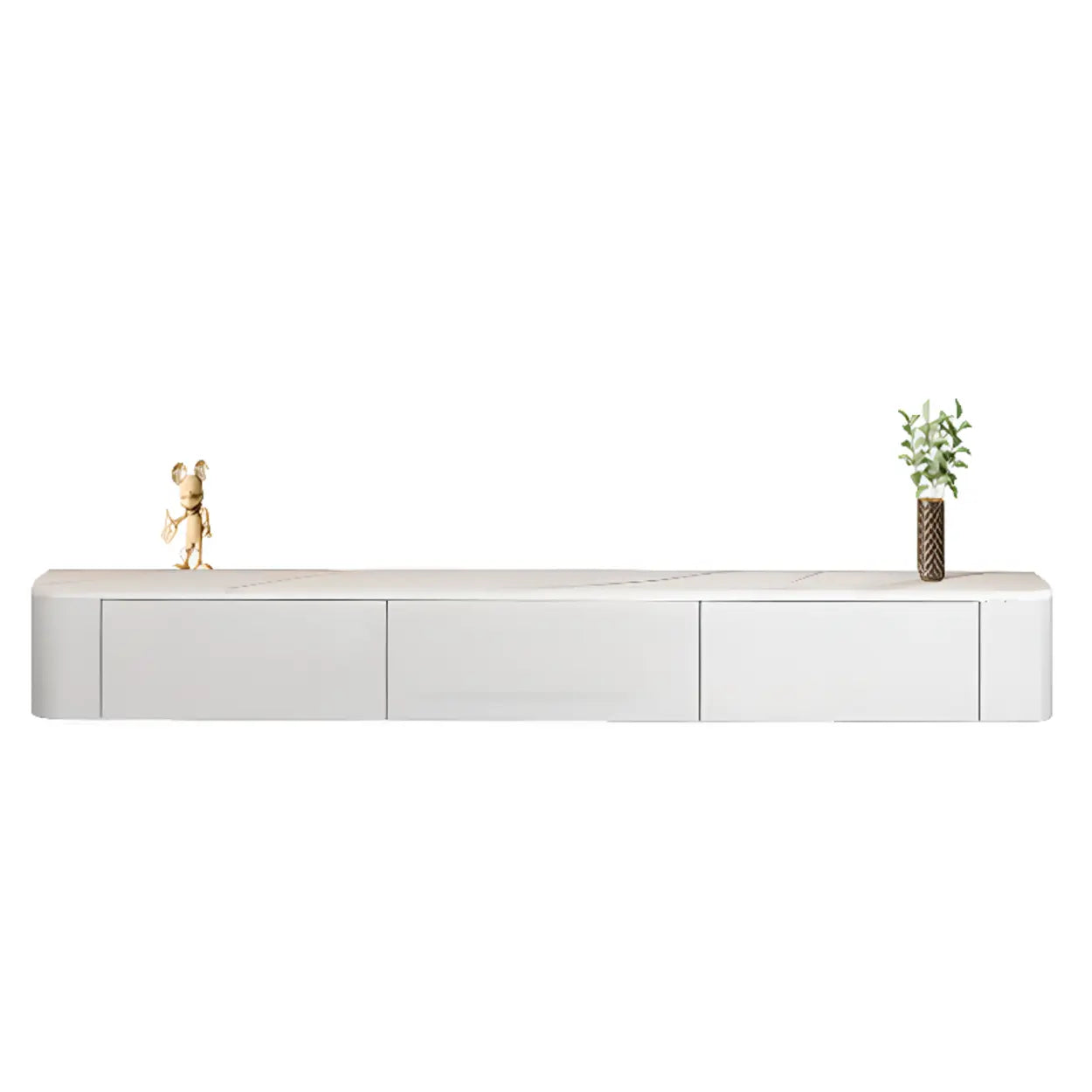 Gray Wood Floating Rectangle TV Stand — Grey / Solid Wood