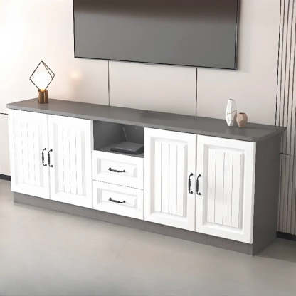 Gray Wood Rectangular TV Stand with Drawers — 2 / White